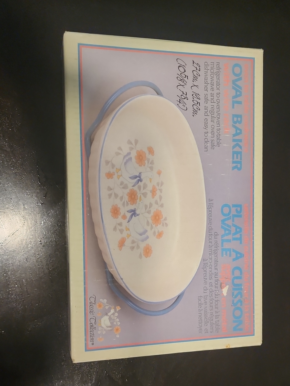 Oval Baker - Floral Ceramic Oval Baker with Blue Trim